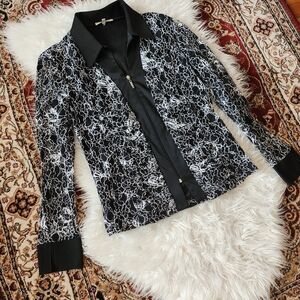 Michele Elegant Black & White Lace Blouse